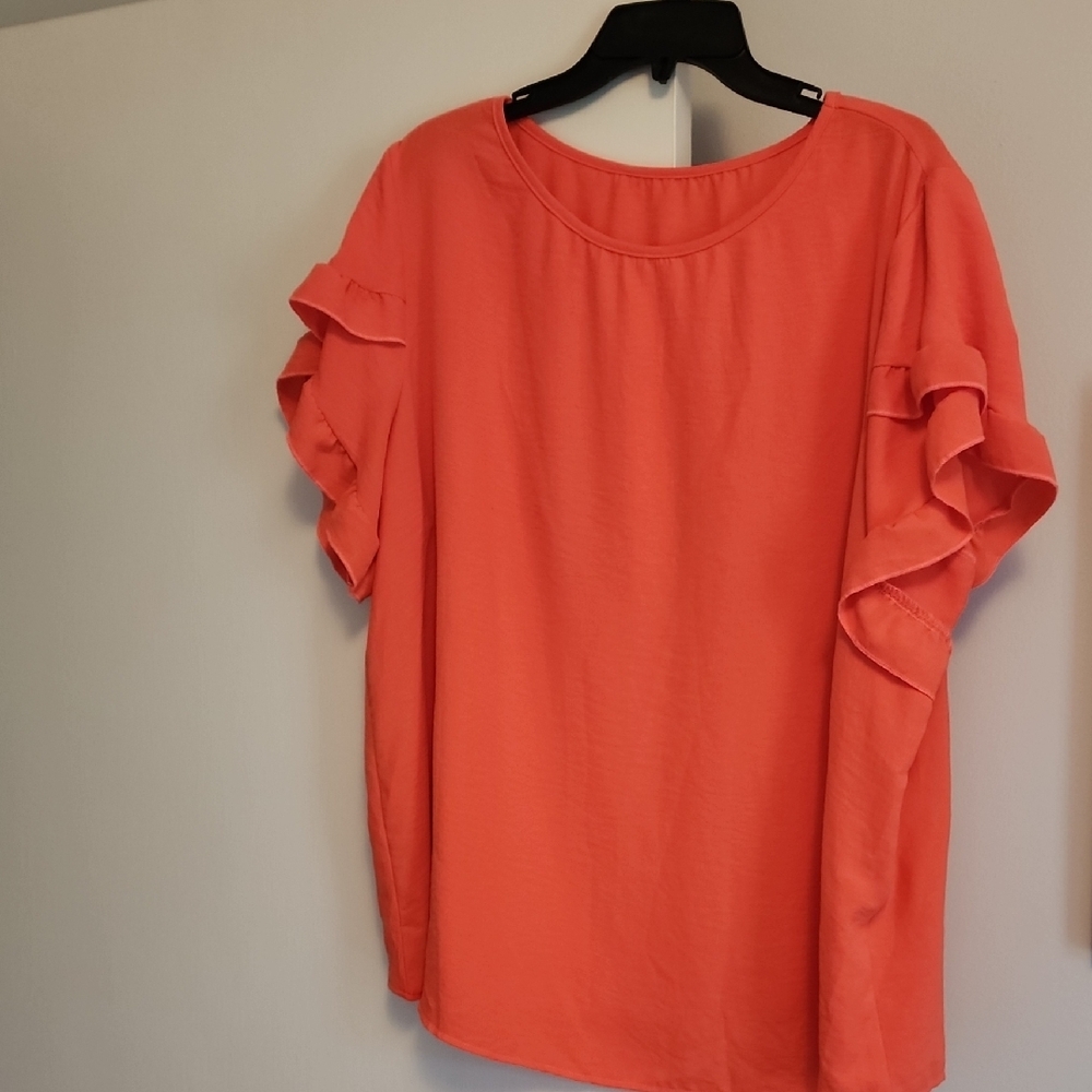 SHEIN Orange Flutter Sleeve Ruffled Blouse